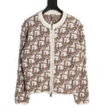 Dior CD Oblique Pattern Zip-Front Knit Cardigan - Beige